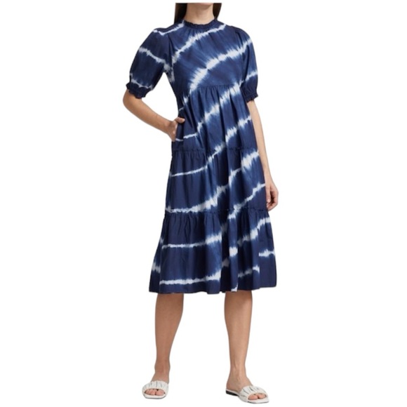 Generation Love Blue‎ Christie Tie Die Ruffle 100% Cotton Midi Dress Small - Picture 2 of 9